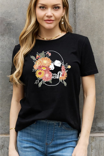 Simply Love Full Size Flower Skull Graphic Cotton Tee