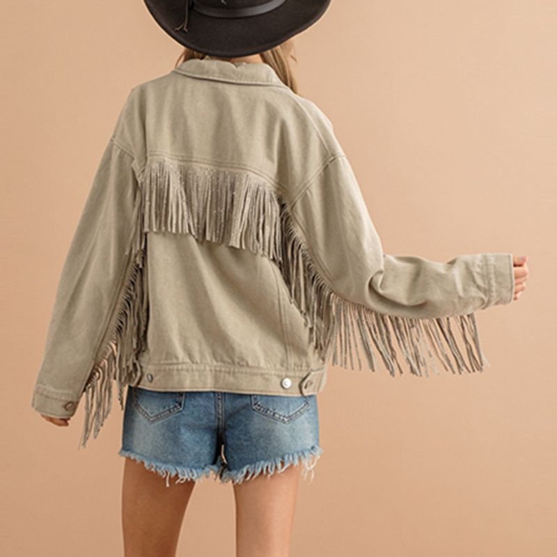 Fringe Detail Dropped Shoulder Denim Jacket