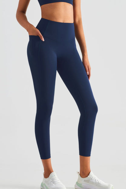 Wide Waistband Sports Leggings with Pockets