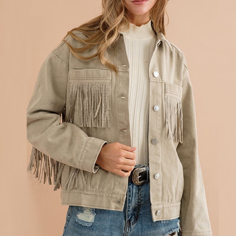 Fringe Detail Dropped Shoulder Denim Jacket